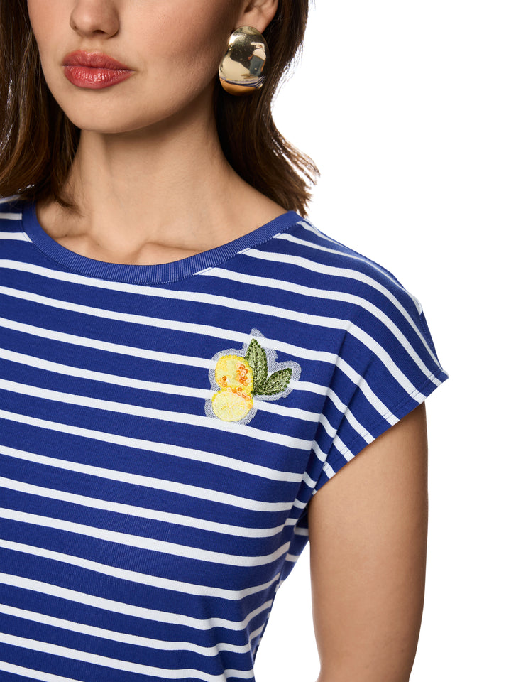 Marc Cain Gestreept shirt met citroenapplicatie  -94% katoen, 6% elastaan-DAMES TOPS & BLOUSES-Blauw