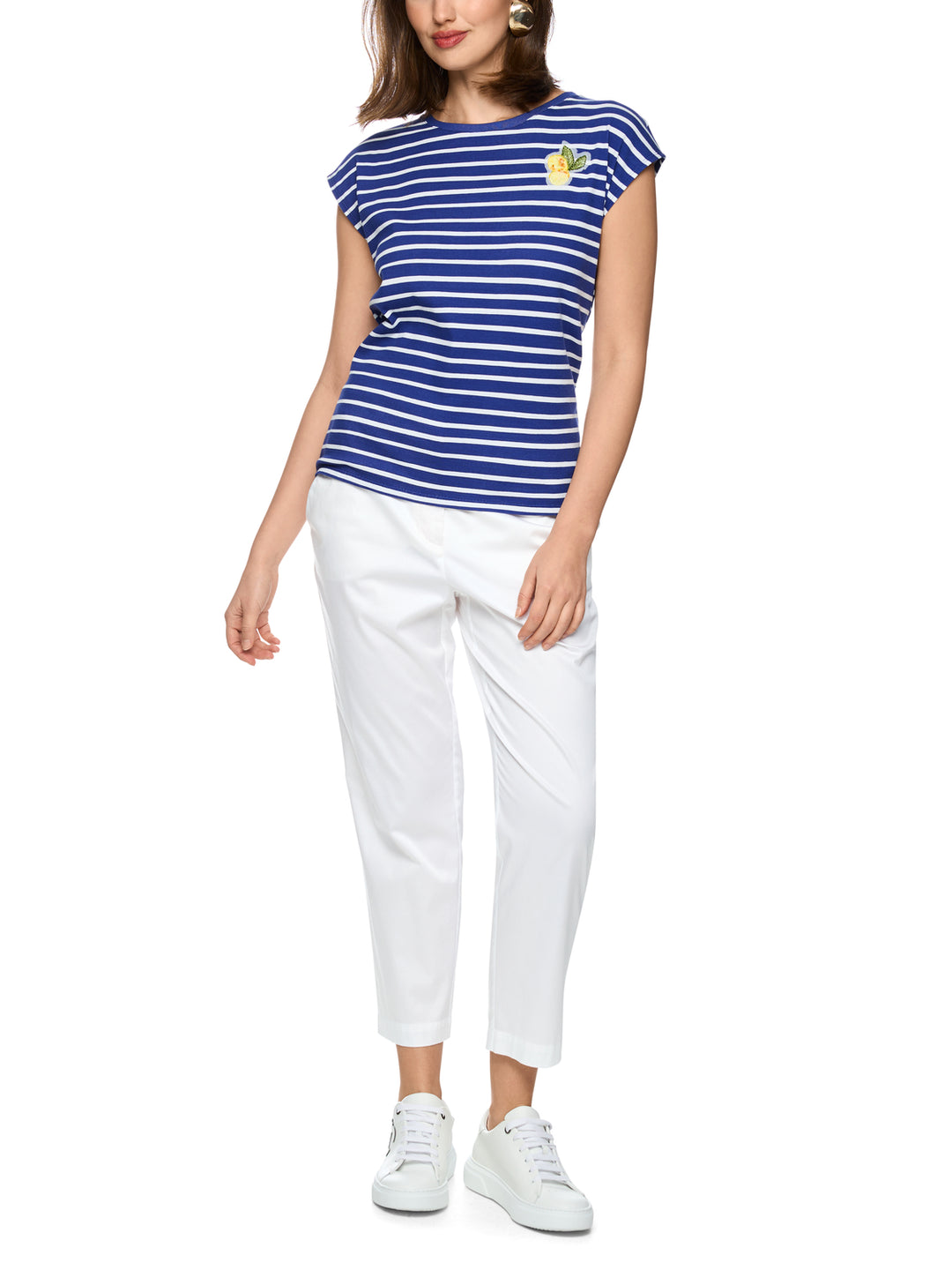 Marc Cain Gestreept shirt met citroenapplicatie  -94% katoen, 6% elastaan-DAMES TOPS & BLOUSES-Blauw
