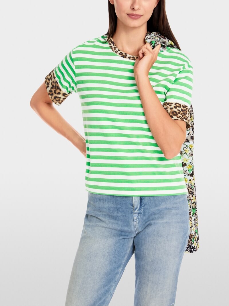 Marc Cain gestreept T-shirt met 3/4 mouwen-alg.: 95% katoen, 5% elastaan-DAMES TOPS & BLOUSES-Groen