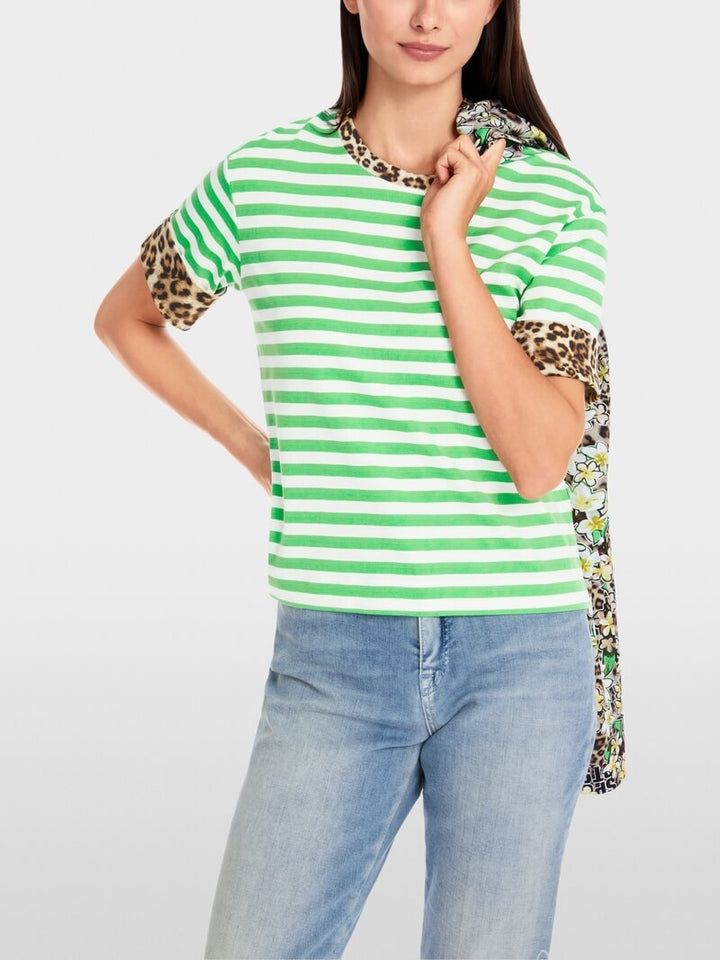 Marc Cain gestreept T-shirt met 3/4 mouwen-alg.: 95% katoen, 5% elastaan-DAMES TOPS & BLOUSES-Groen