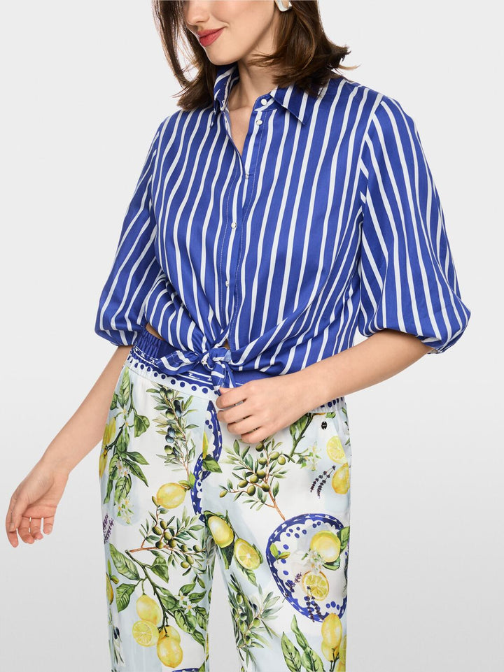 Marc Cain Gestreepte overhemdblouse – Blauw-100% katoen-DAMES TOPS & BLOUSES-Blauw