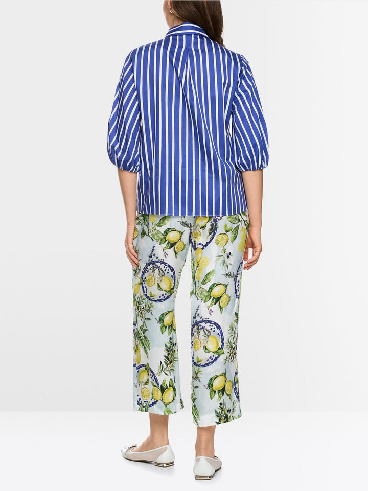 Marc Cain Gestreepte overhemdblouse – Blauw-100% katoen-DAMES TOPS & BLOUSES-Blauw
