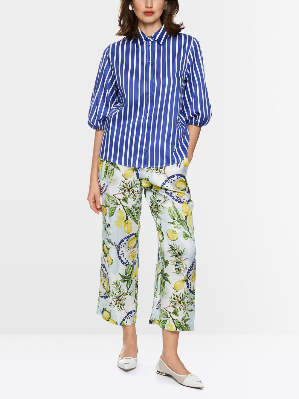 Marc Cain Gestreepte overhemdblouse – Blauw-100% katoen-DAMES TOPS & BLOUSES-Blauw