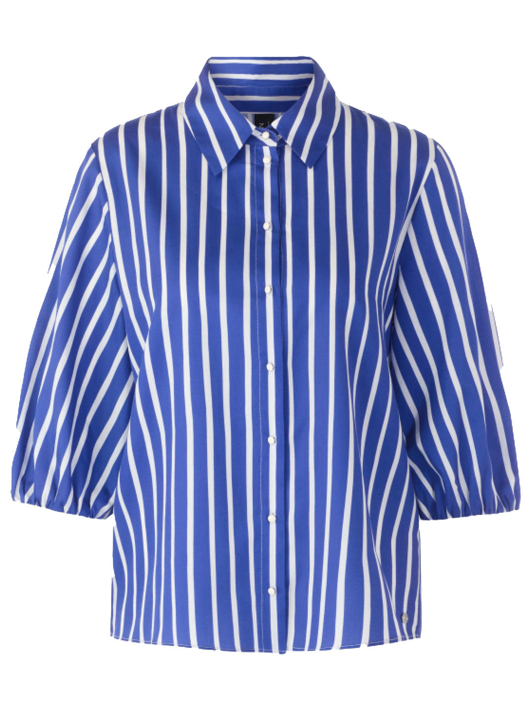Marc Cain Gestreepte overhemdblouse – Blauw-100% katoen-DAMES TOPS & BLOUSES-Blauw