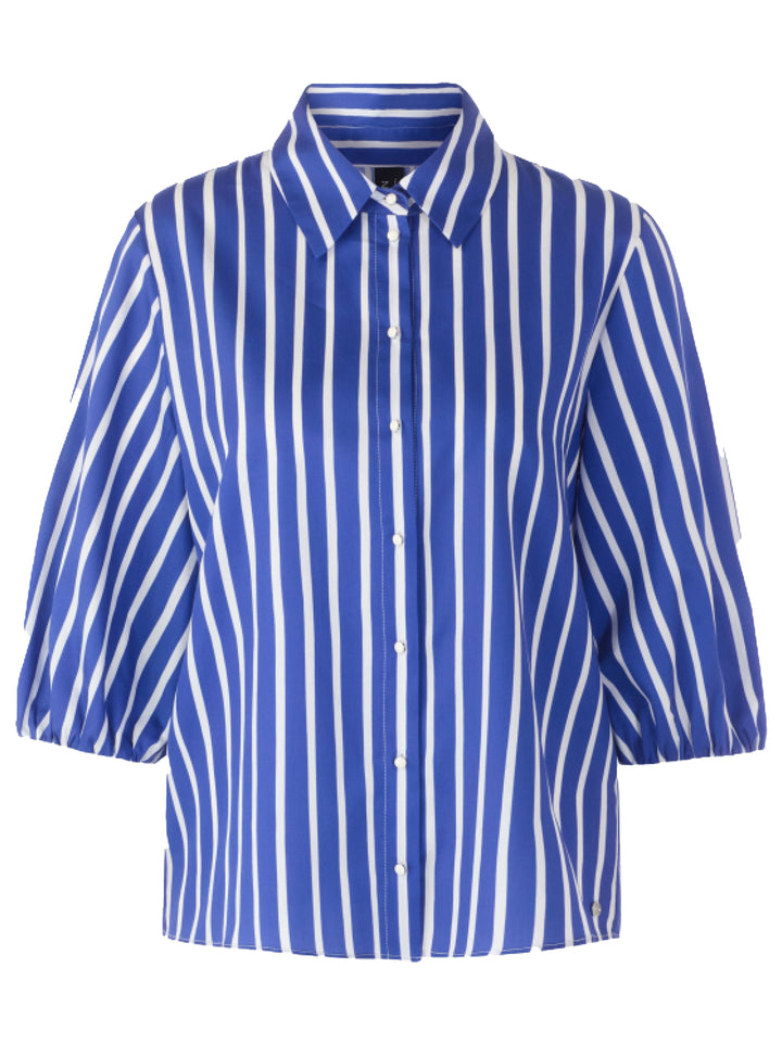 Marc Cain Gestreepte overhemdblouse – Blauw-100% katoen-DAMES TOPS & BLOUSES-Blauw