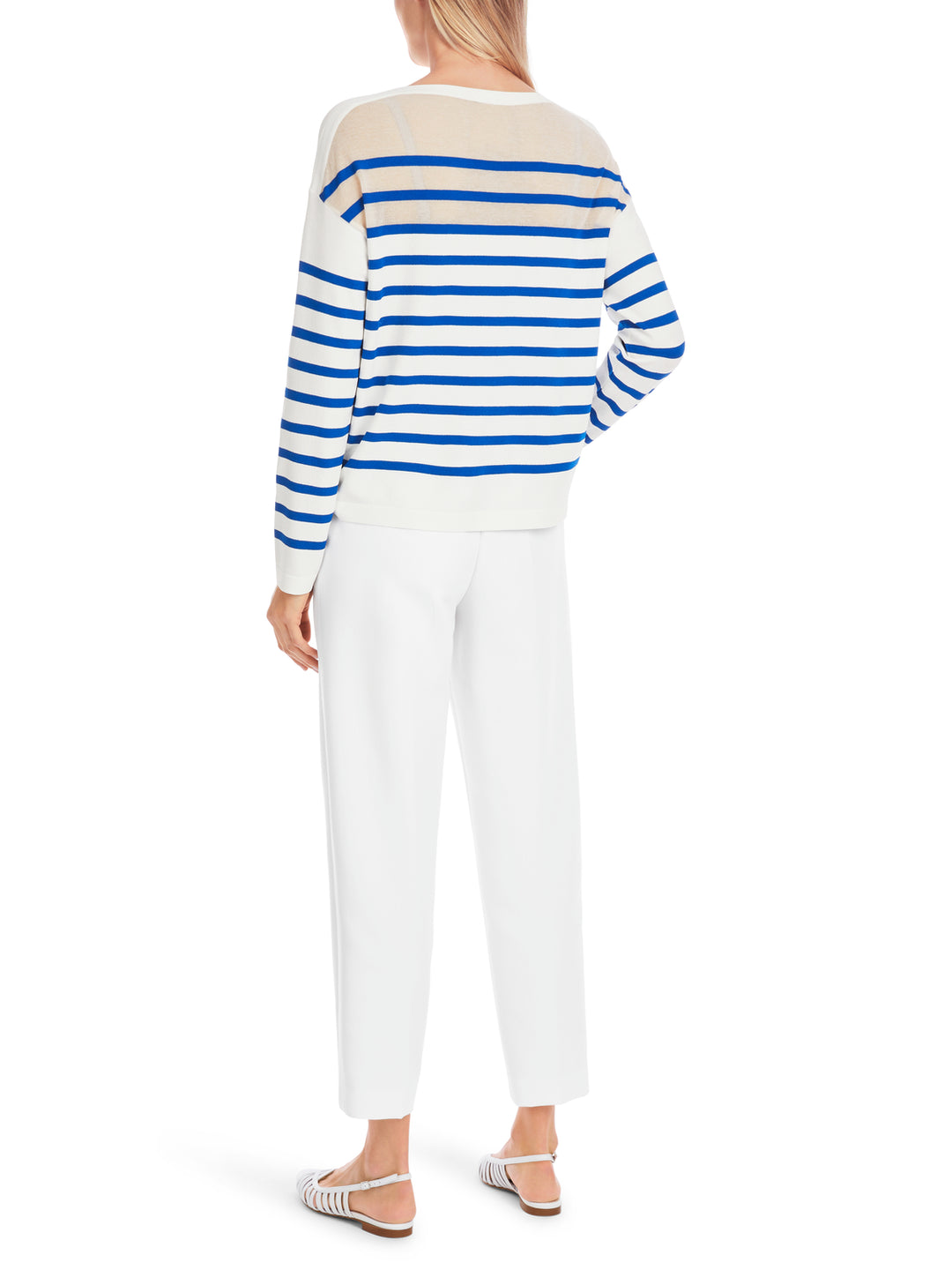 Marc Cain Gestreepte trui “Rethink Together”-DAMES TRUIEN & VESTEN-Blauw