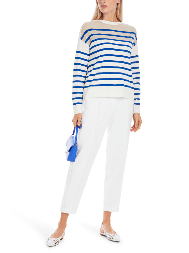 Marc Cain Gestreepte trui “Rethink Together”-DAMES TRUIEN & VESTEN-Blauw