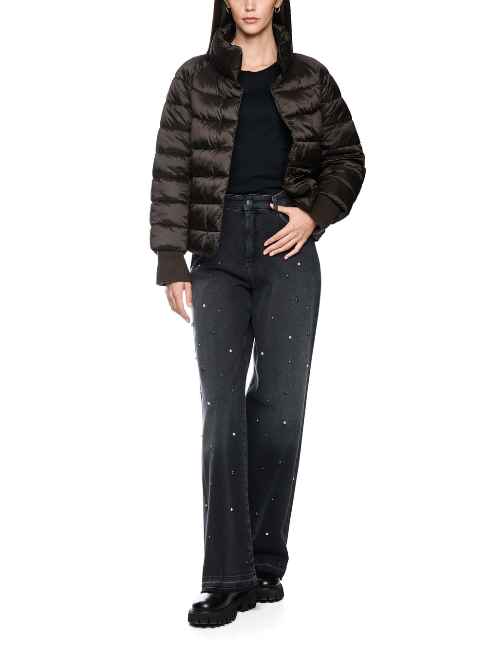 Marc Cain Gewatteerd Jack met Kunstdons – Bruin-100% polyamide-DAMES JASSEN & JACKS-Bruin