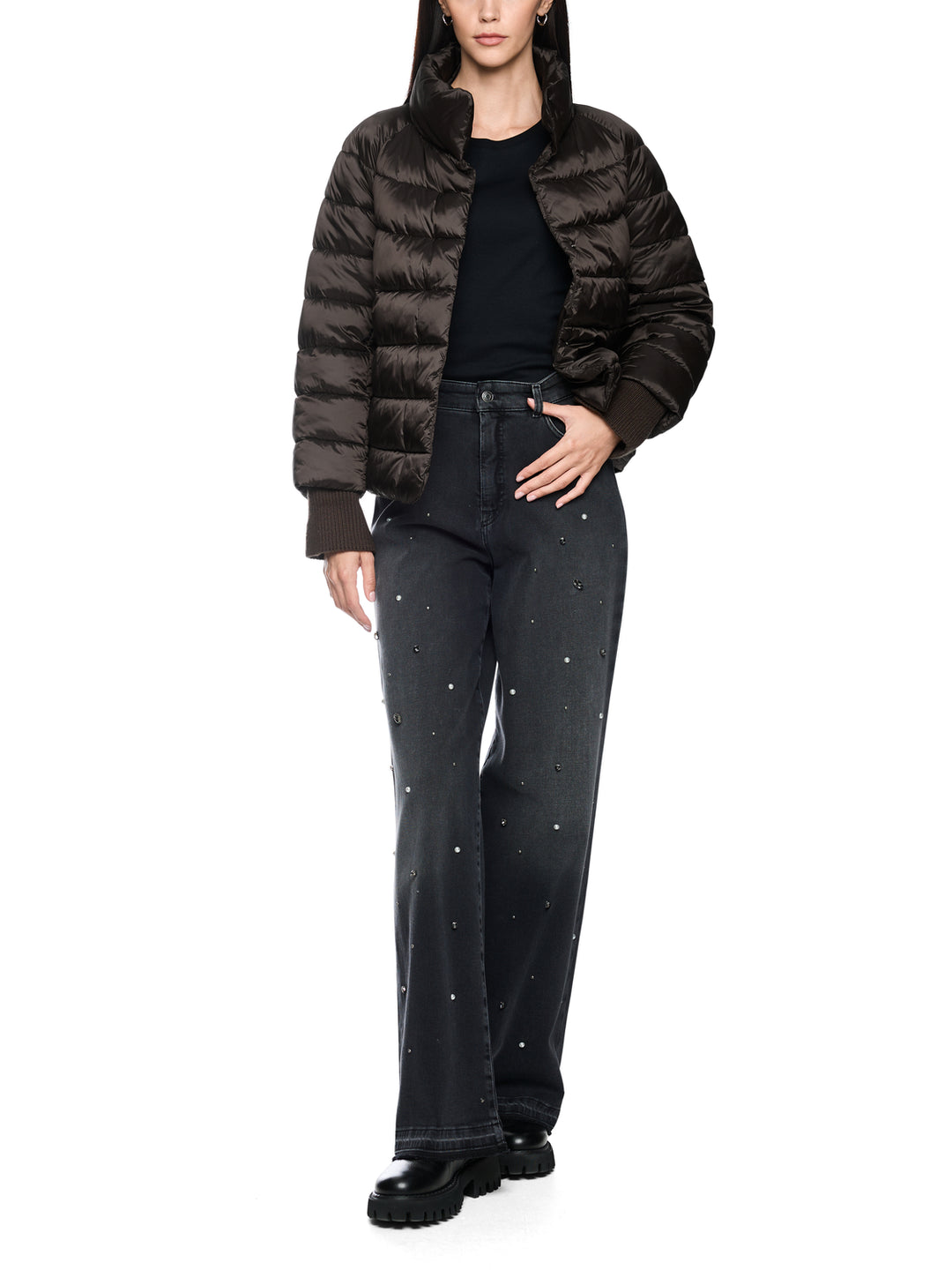 Marc Cain Gewatteerd Jack met Kunstdons – Bruin-100% polyamide-DAMES JASSEN & JACKS-Bruin