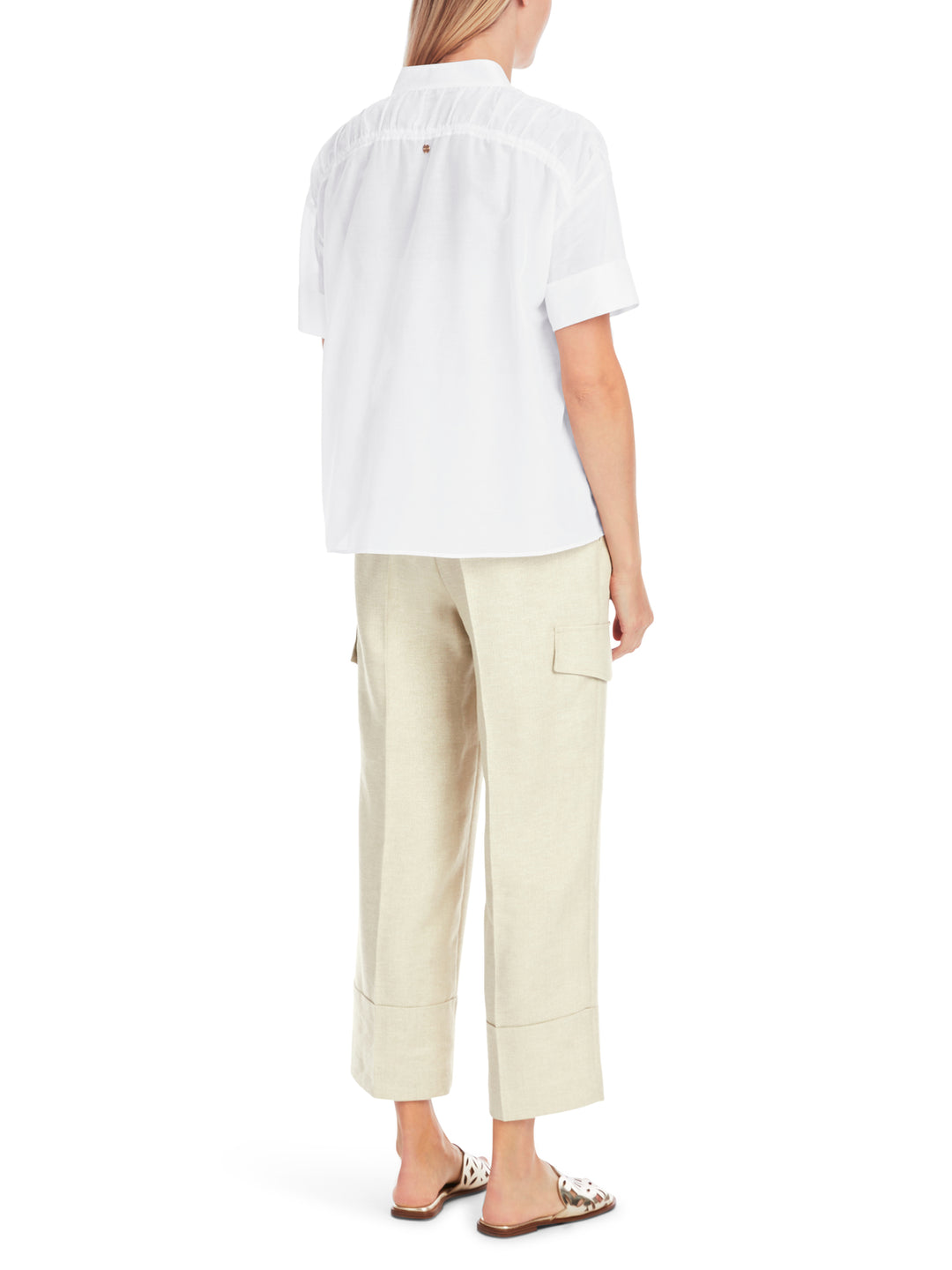 Marc Cain half doorzichtige blouse met smokwerk-72% katoen, 28% zijde-DAMES TOPS & BLOUSES-Wit