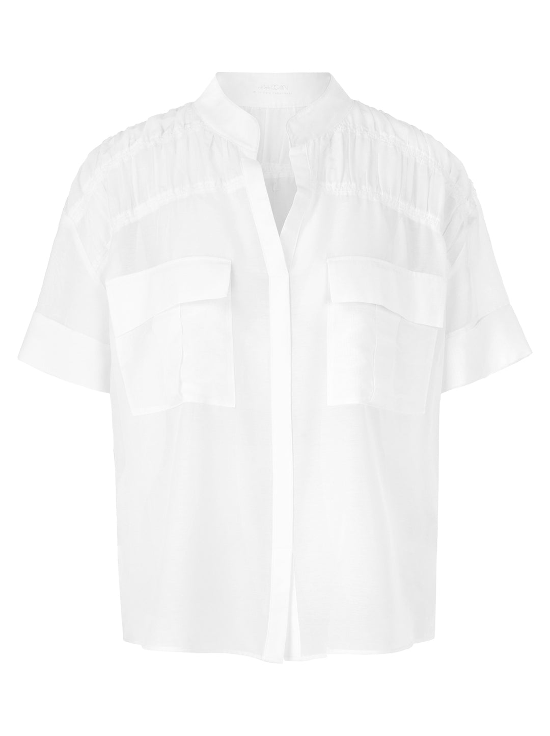 Marc Cain half doorzichtige blouse met smokwerk-72% katoen, 28% zijde-DAMES TOPS & BLOUSES-Wit