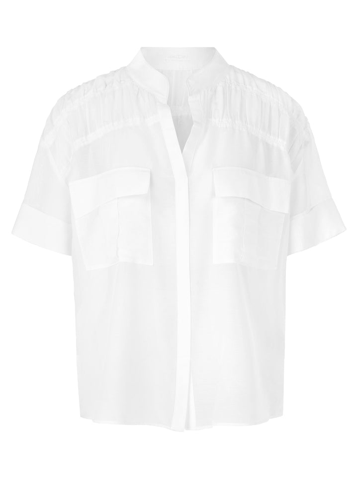 Marc Cain half doorzichtige blouse met smokwerk-72% katoen, 28% zijde-DAMES TOPS & BLOUSES-Wit
