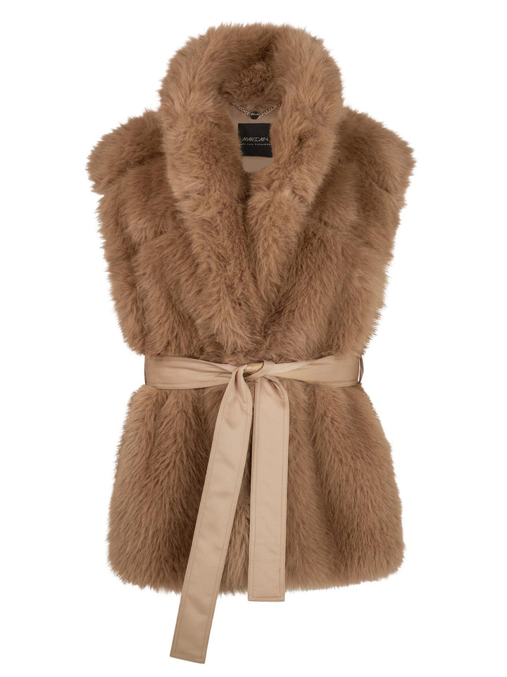 Marc Cain Imitatiebont Gilet – Bruin-100% polyester<br />Voering: 55% polyester, 45% viscose-DAMES TRUIEN & VESTEN-Bruin