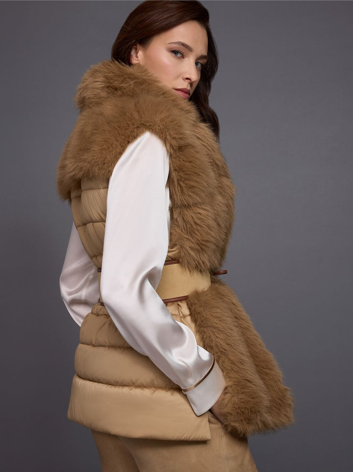 Marc Cain Imitatiebont Gilet – Bruin-100% polyester<br />Voering: 55% polyester, 45% viscose-DAMES TRUIEN & VESTEN-Bruin