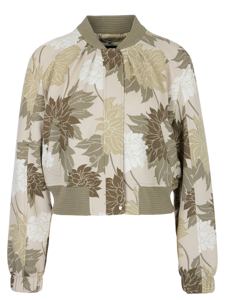 Marc Cain jasje in bloemmotief-voering: 94% polyester, 6% katoen<br />Strickbesatz: 85% viscose (gerecycled), 11% polyest