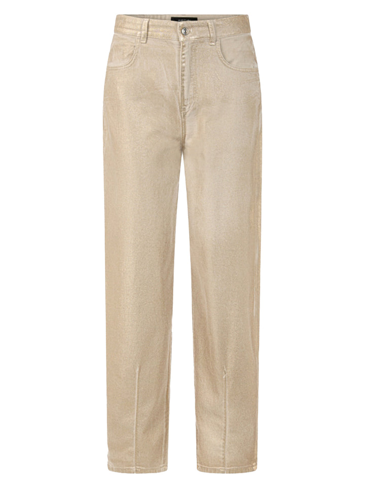 Marc Cain Jeans RUMA met gouden afwerking – Goud-98% katoen, 2% elastaan-DAMES BROEKEN-Goud