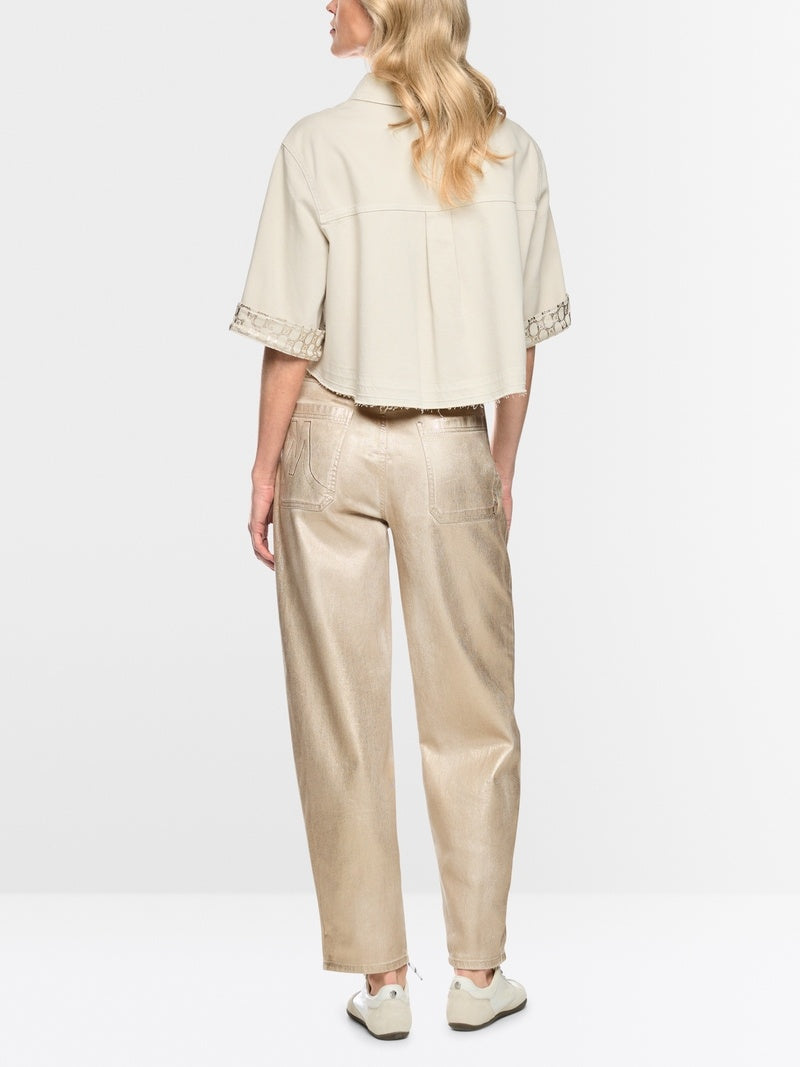 Marc Cain Jeans RUMA met gouden afwerking – Goud-98% katoen, 2% elastaan-DAMES BROEKEN-Goud