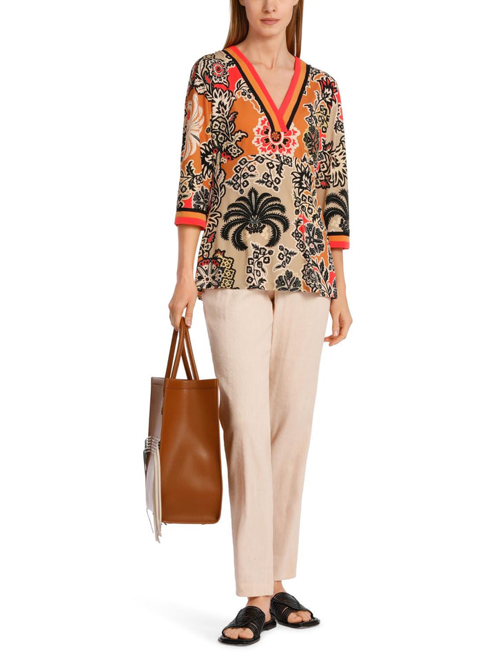 Marc Cain kimonoblouse-95% polyester, 5% elastaan-DAMES TOPS & BLOUSES-Bruin