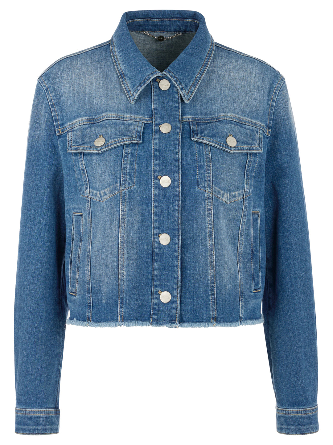 Marc Cain Kort denim jack – Blauw-98% katoen, 2% elastaan-DAMES JASSEN & JACKS-Blauw