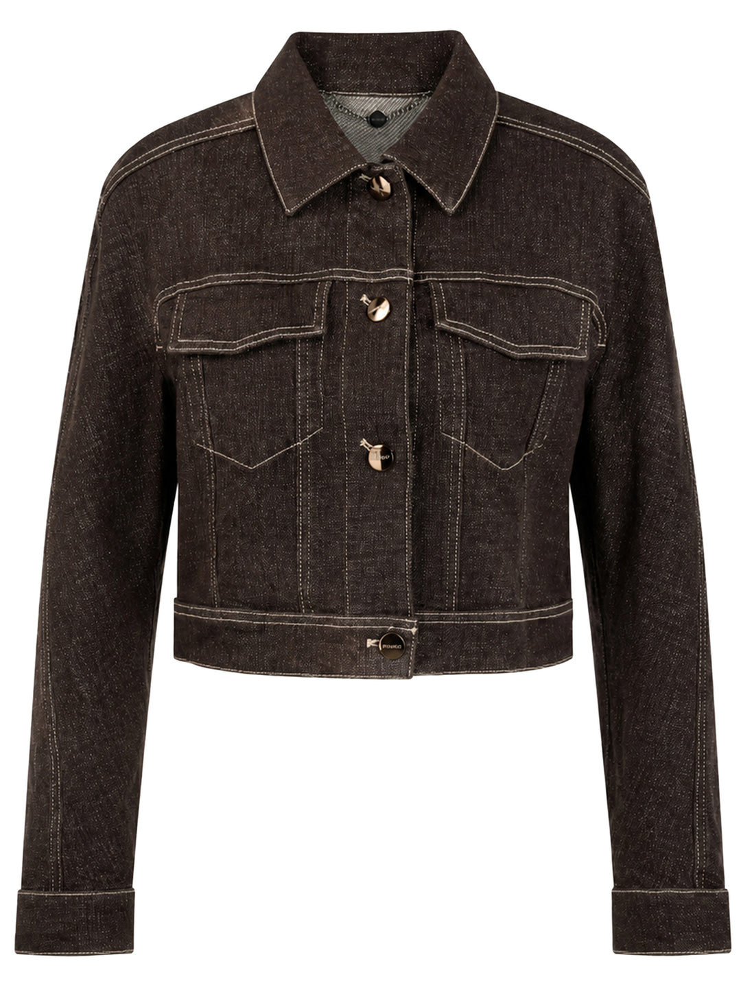 Marc Cain Kort Jeans Jasje met lurexgaren – Bruin-84% katoen, 12% viscose, 2% polyamide, 1% elastaan, 1% polyester, gemet