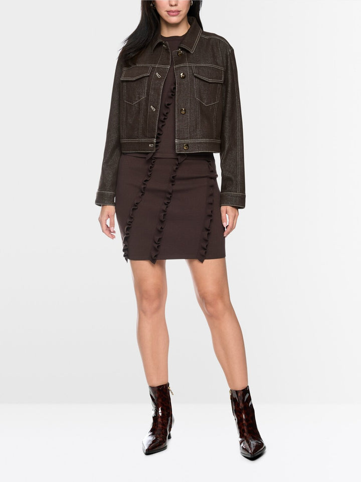 Marc Cain Kort Jeans Jasje met lurexgaren – Bruin-84% katoen, 12% viscose, 2% polyamide, 1% elastaan, 1% polyester, gemet