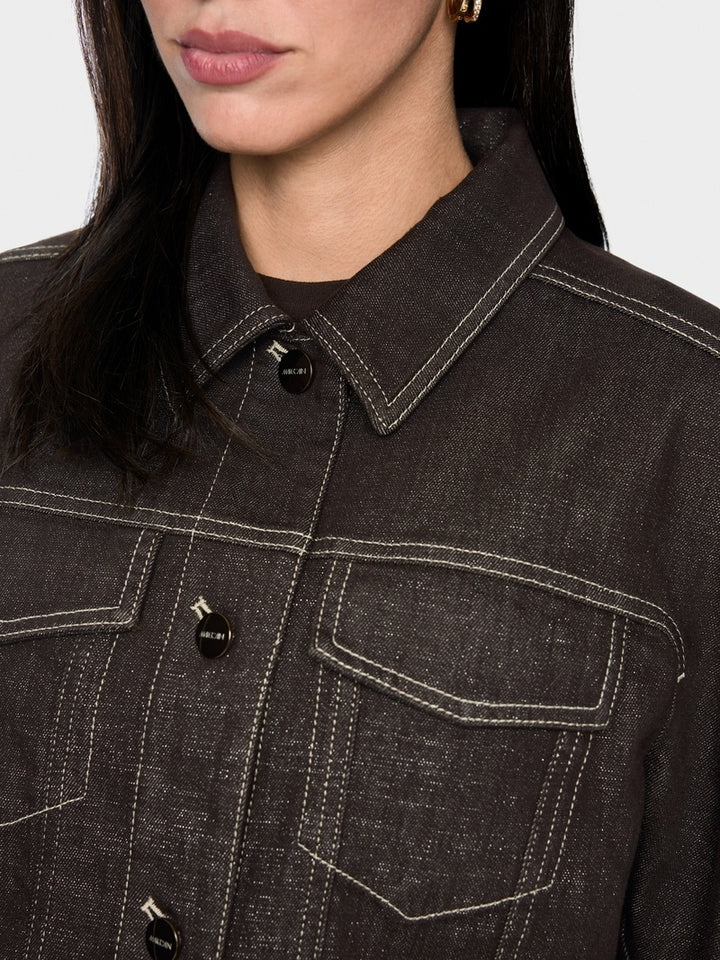 Marc Cain Kort Jeans Jasje met lurexgaren – Bruin-84% katoen, 12% viscose, 2% polyamide, 1% elastaan, 1% polyester, gemet