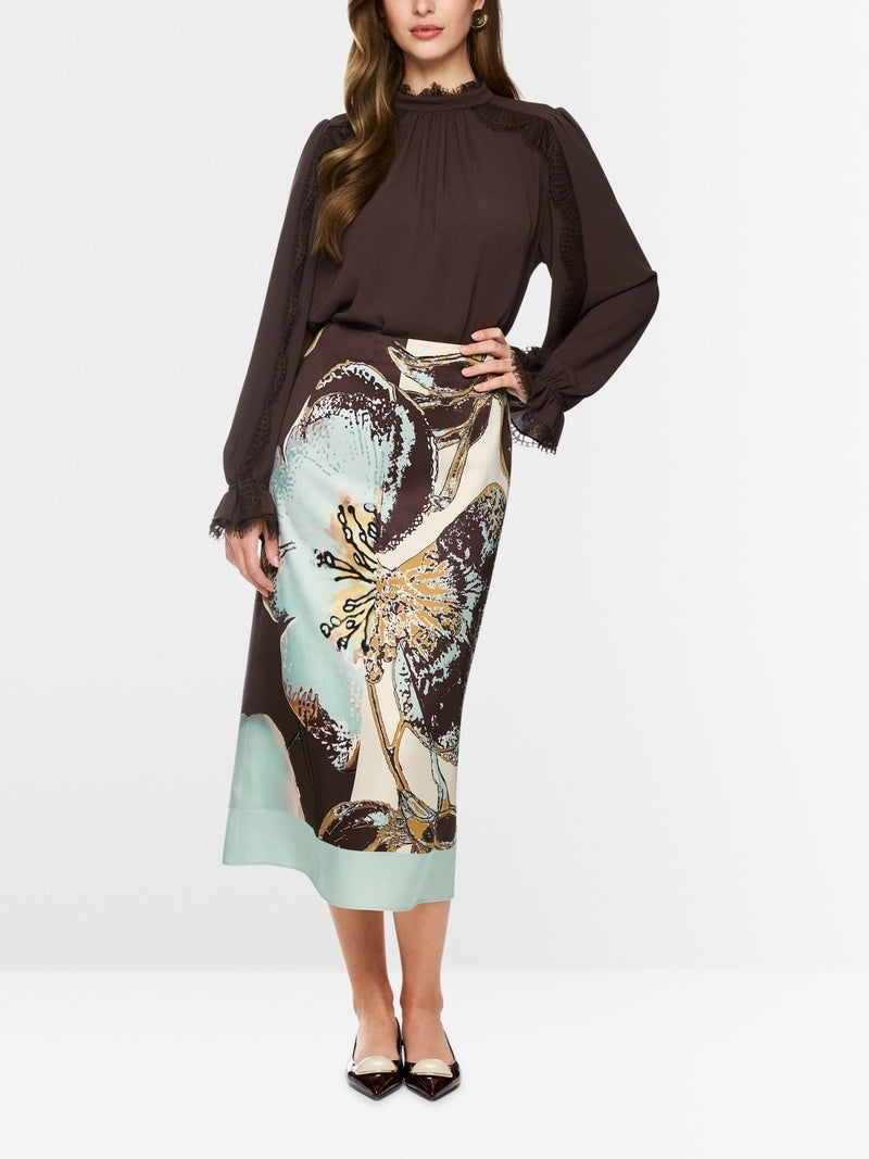 Marc Cain Kuitlange rok met print – Groen-100% viscose<br />voering: 100% polyester-DAMES ROKKEN-Groen