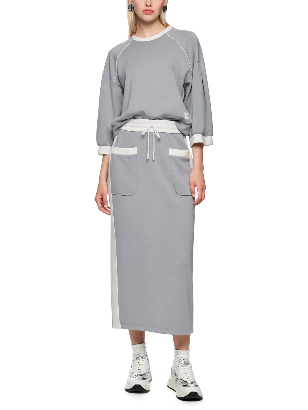 Marc Cain lange rok – Grijs-47% polyamide, 44% viscose, 9% elastaan-DAMES ROKKEN-Grijs