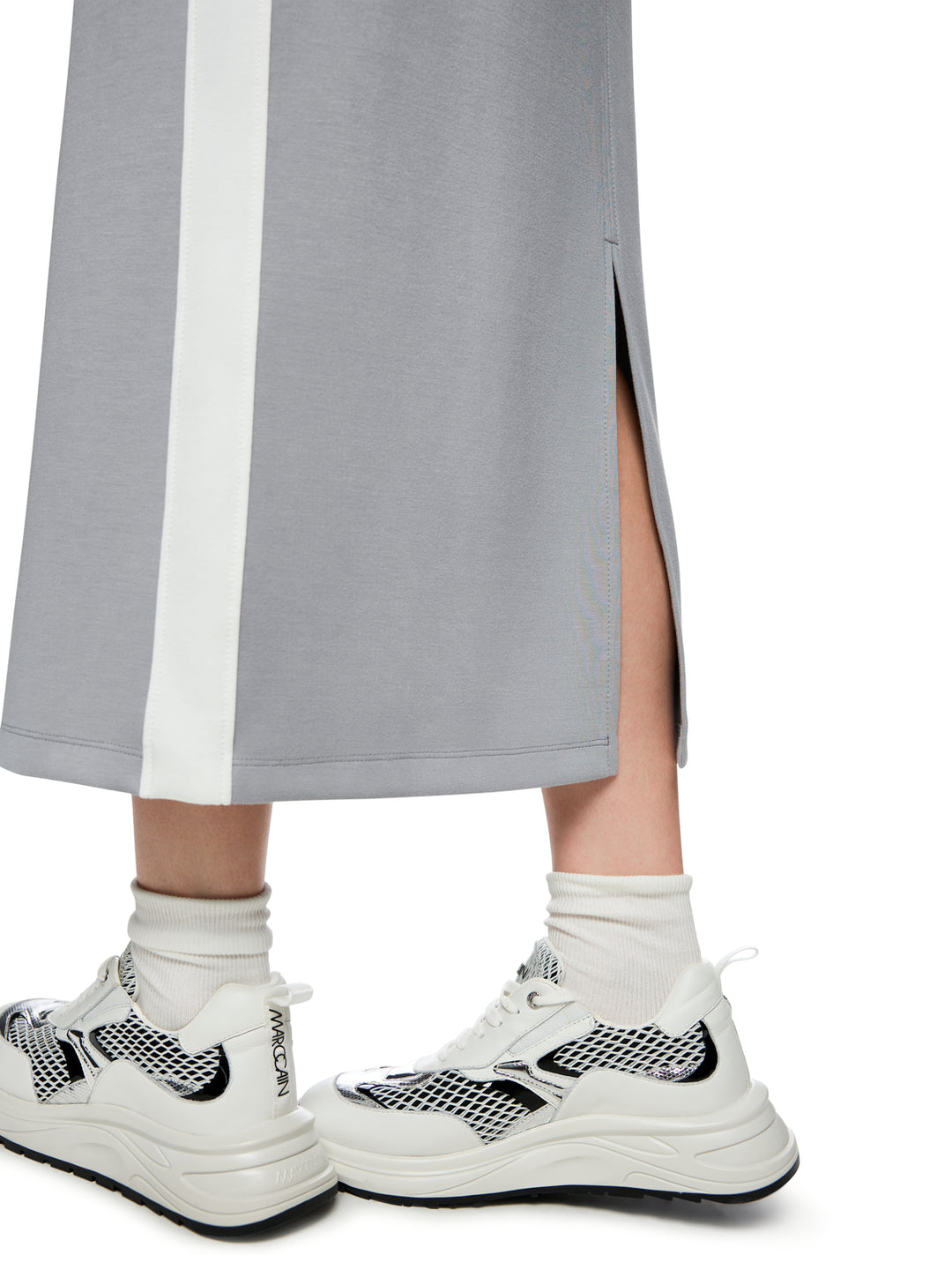 Marc Cain lange rok – Grijs-47% polyamide, 44% viscose, 9% elastaan-DAMES ROKKEN-Grijs