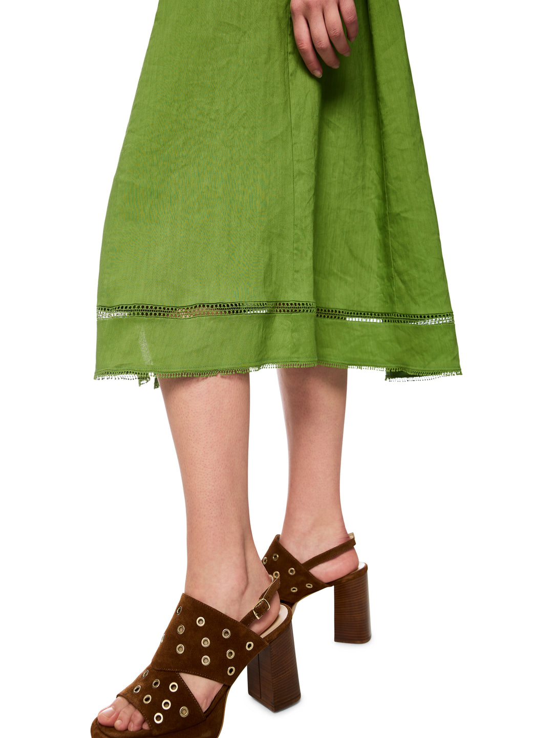 Marc Cain Linnen mix midi-jurk – Groen-62% linnen, 35% viscose, 3% elastaan-DAMES JURKEN-Groen