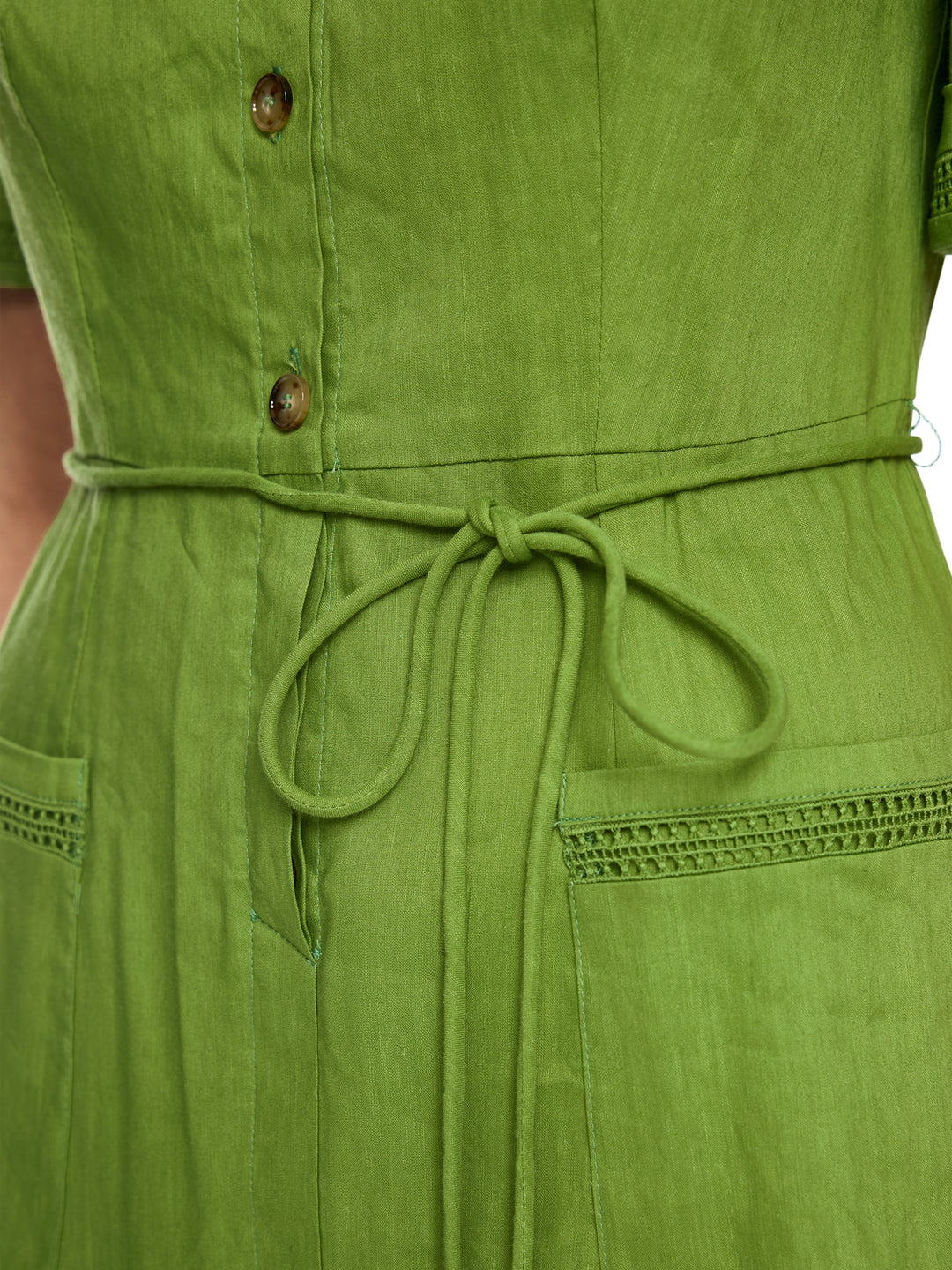 Marc Cain Linnen mix midi-jurk – Groen-62% linnen, 35% viscose, 3% elastaan-DAMES JURKEN-Groen
