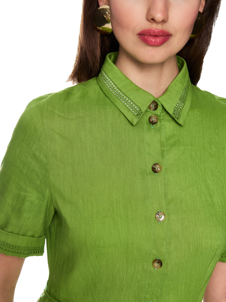 Marc Cain Linnen mix midi-jurk – Groen-62% linnen, 35% viscose, 3% elastaan-DAMES JURKEN-Groen