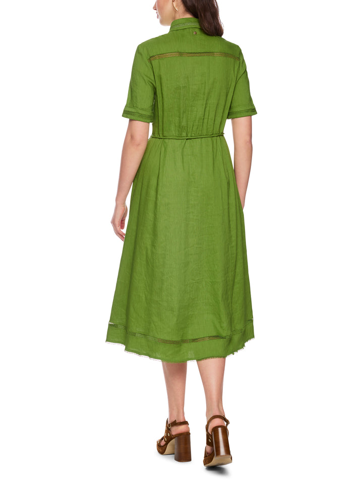 Marc Cain Linnen mix midi-jurk – Groen-62% linnen, 35% viscose, 3% elastaan-DAMES JURKEN-Groen