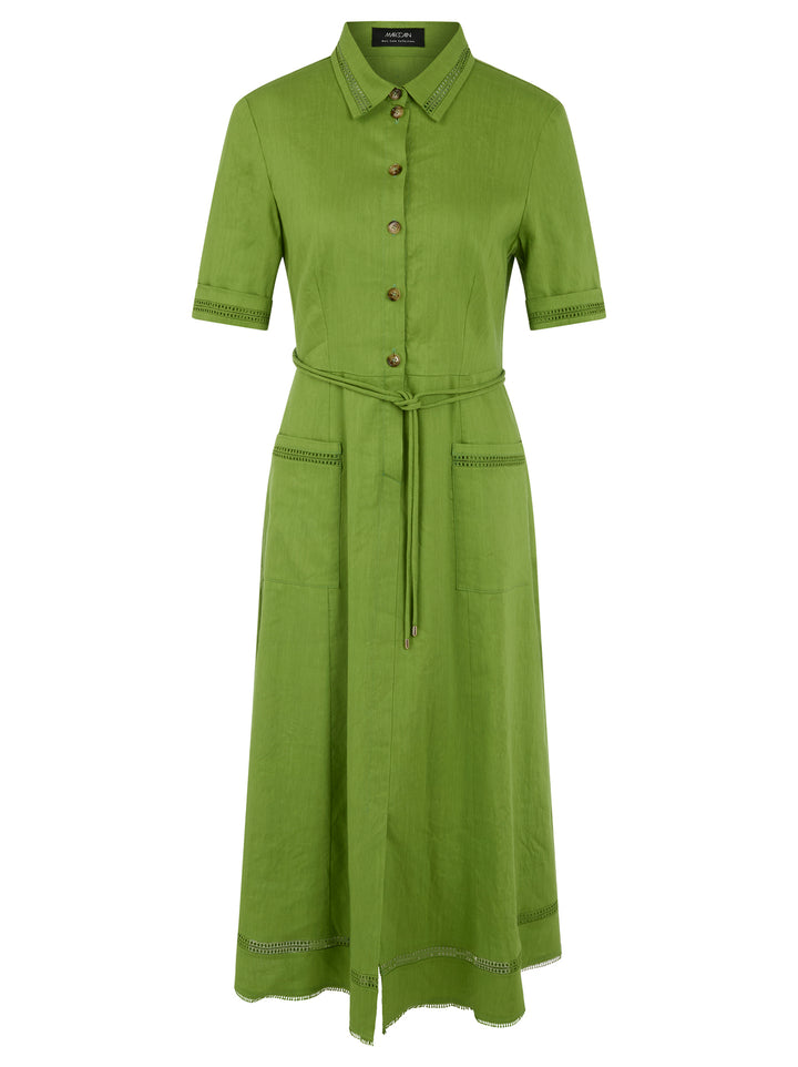 Marc Cain Linnen mix midi-jurk – Groen-62% linnen, 35% viscose, 3% elastaan-DAMES JURKEN-Groen