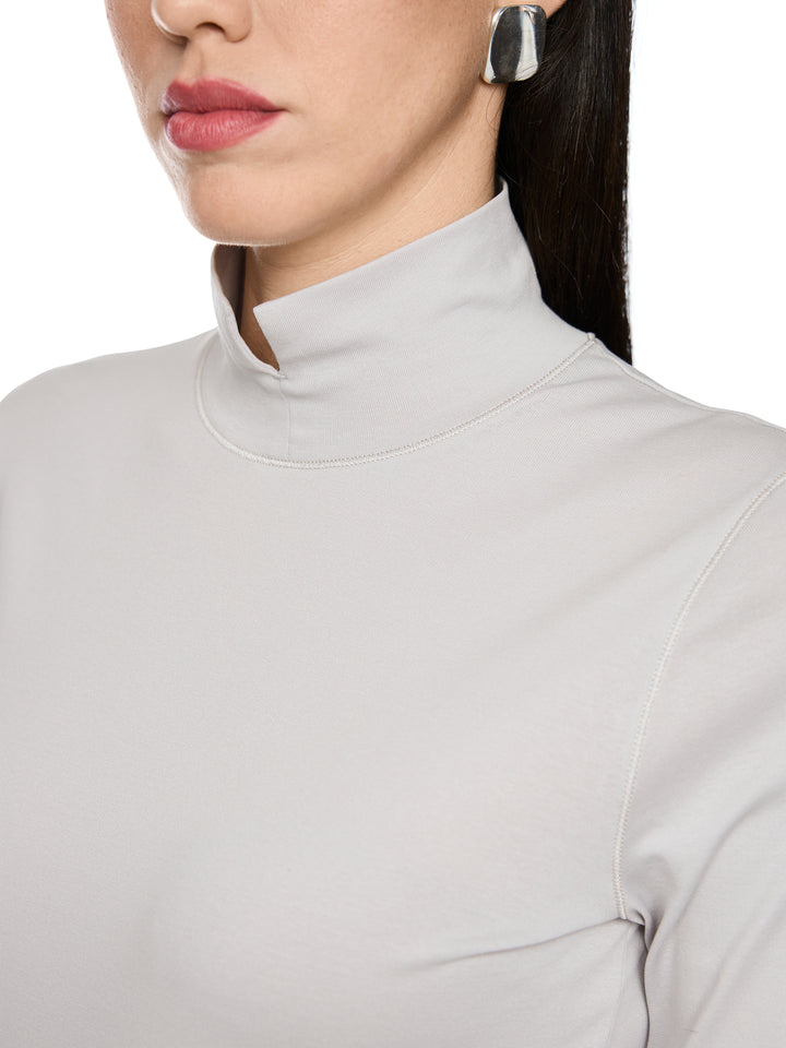 Marc Cain Longsleeve met Opstaande Kraag – Grijs-95% katoen, 5% elastaan-DAMES TOPS & BLOUSES-Grijs