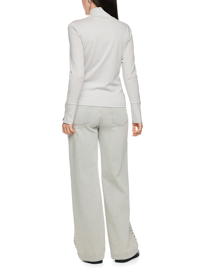 Marc Cain Longsleeve met Opstaande Kraag – Grijs-95% katoen, 5% elastaan-DAMES TOPS & BLOUSES-Grijs