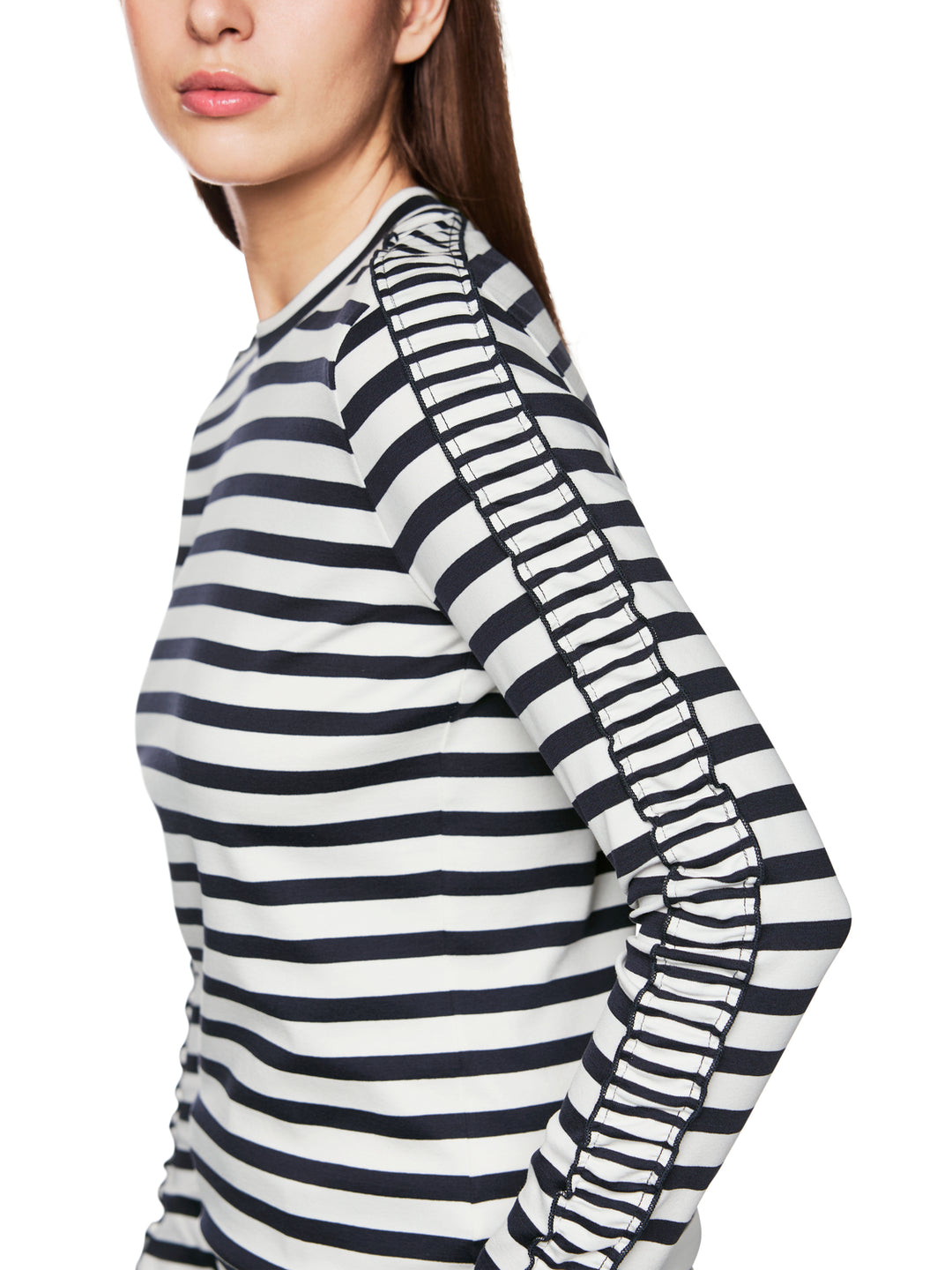 Marc Cain Maritiem Shirt Lange Mouw – Blauw-94% katoen, 6% elasthaan-DAMES TOPS & BLOUSES-Blauw