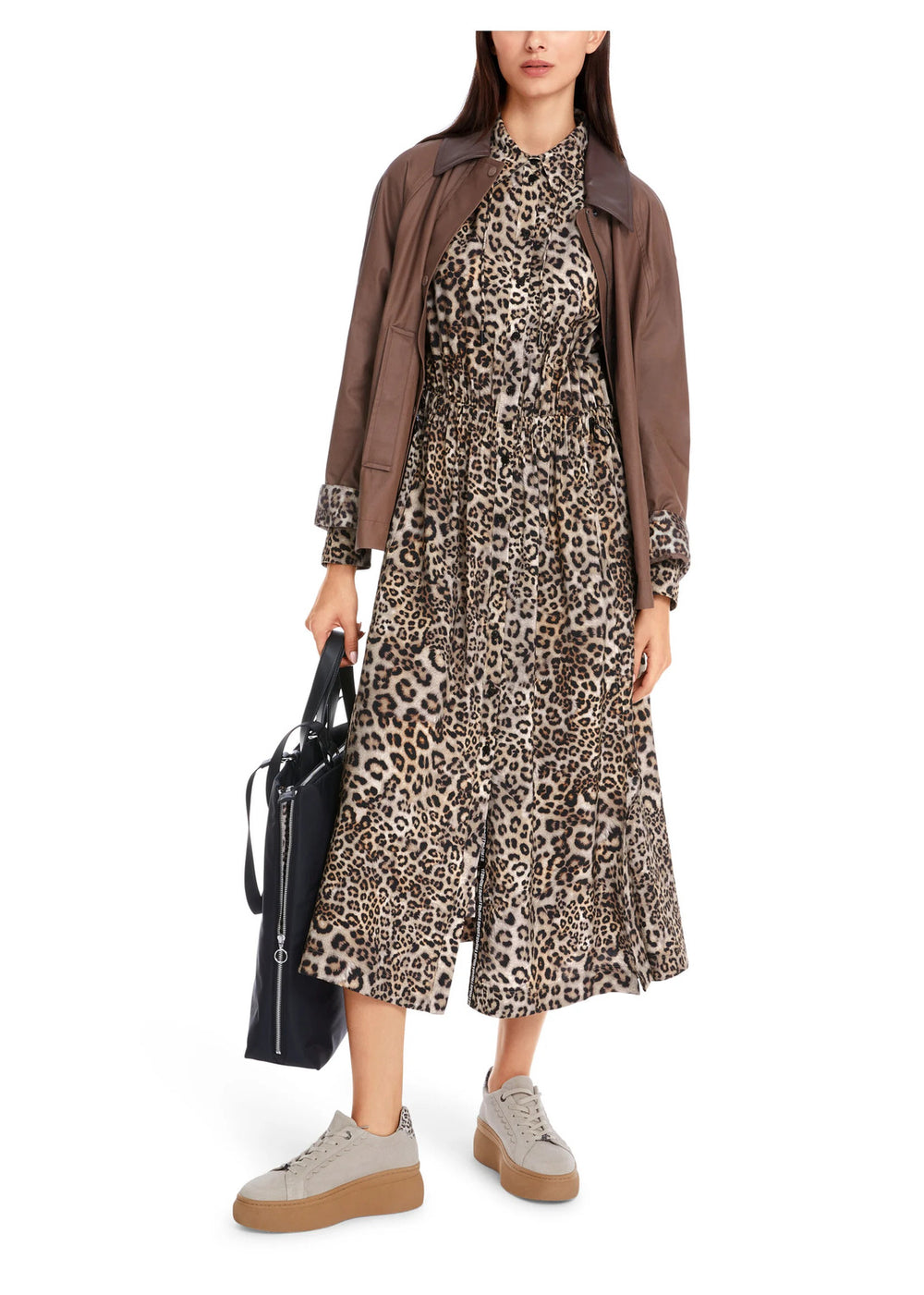 Marc Cain Midi-hemdjurk “Rethink Together-alg.: 85% viscose, 15% polyamide-DAMES JURKEN-Bruin