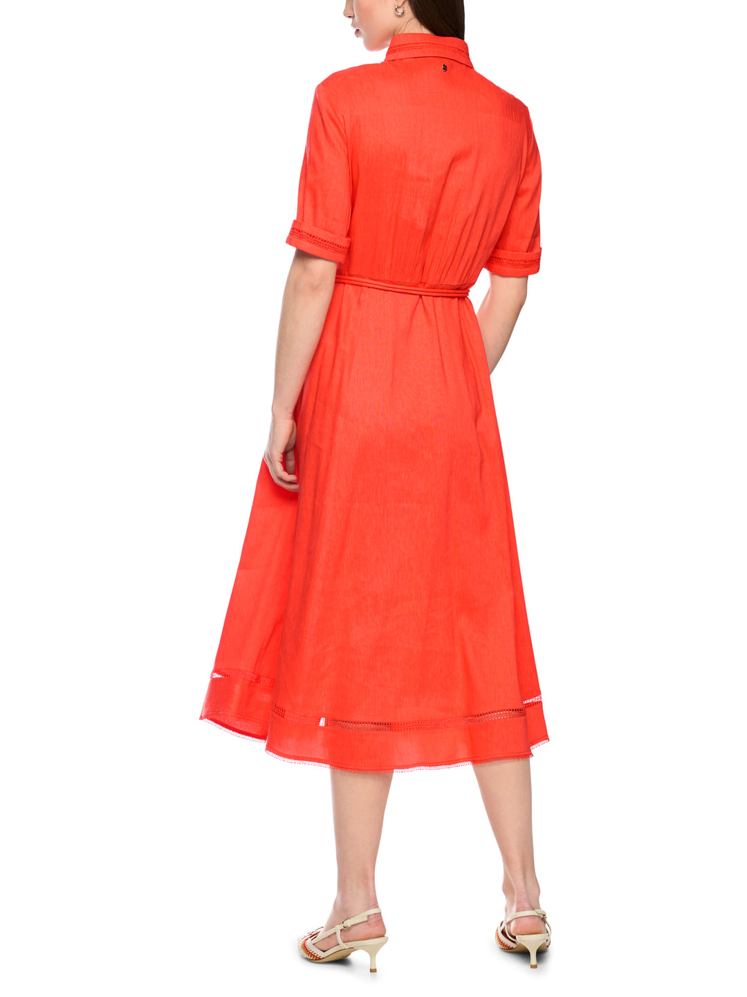 Marc Cain Midi-jurk van linnenmix – Oranje-62% linnen, 35% viscose, 3% elastaan-DAMES JURKEN-Oranje