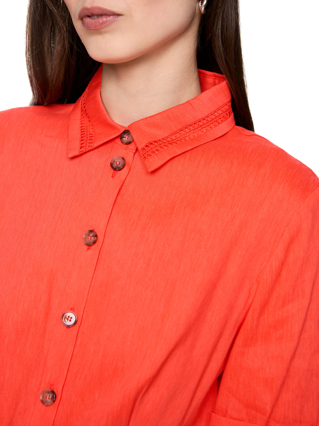 Marc Cain Midi-jurk van linnenmix – Oranje-62% linnen, 35% viscose, 3% elastaan-DAMES JURKEN-Oranje