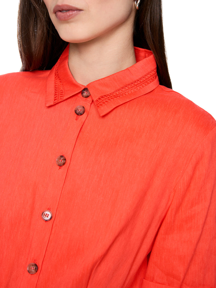 Marc Cain Midi-jurk van linnenmix – Oranje-62% linnen, 35% viscose, 3% elastaan-DAMES JURKEN-Oranje