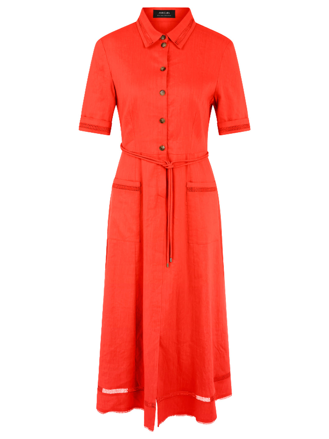 Marc Cain Midi-jurk van linnenmix – Oranje-62% linnen, 35% viscose, 3% elastaan-DAMES JURKEN-Oranje