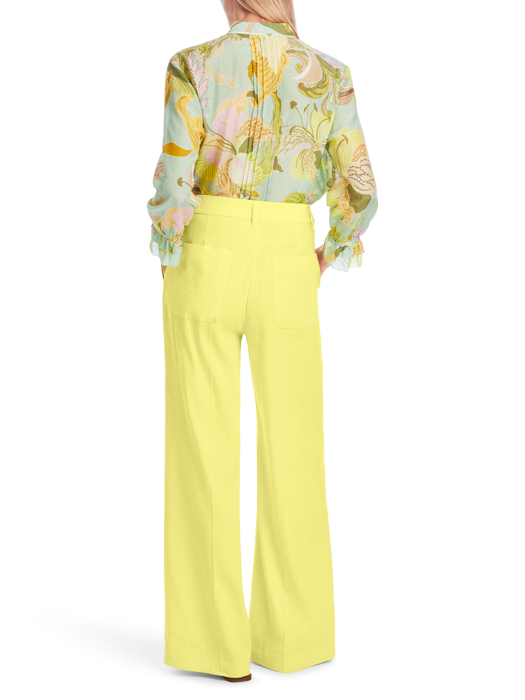 Marc Cain model WAUKEE met linnen-62% linnen, 35% viscose, 3% elastaan-DAMES BROEKEN-Geel