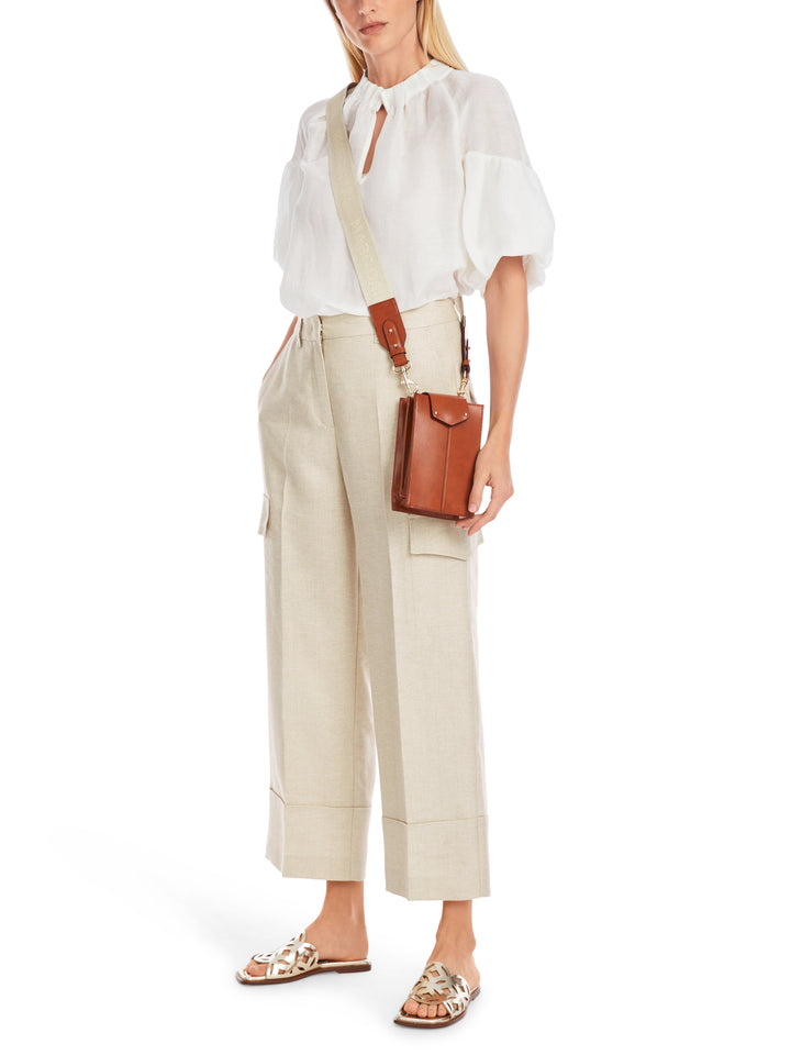 Marc Cain model WUKARI - broek met hoge taille-68% linnen, 18% Polyester,gemetalliseerd , 14% viscose-DAMES BROEKEN-Beige