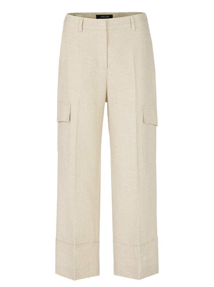 Marc Cain model WUKARI - broek met hoge taille-68% linnen, 18% Polyester,gemetalliseerd , 14% viscose-DAMES BROEKEN-Beige