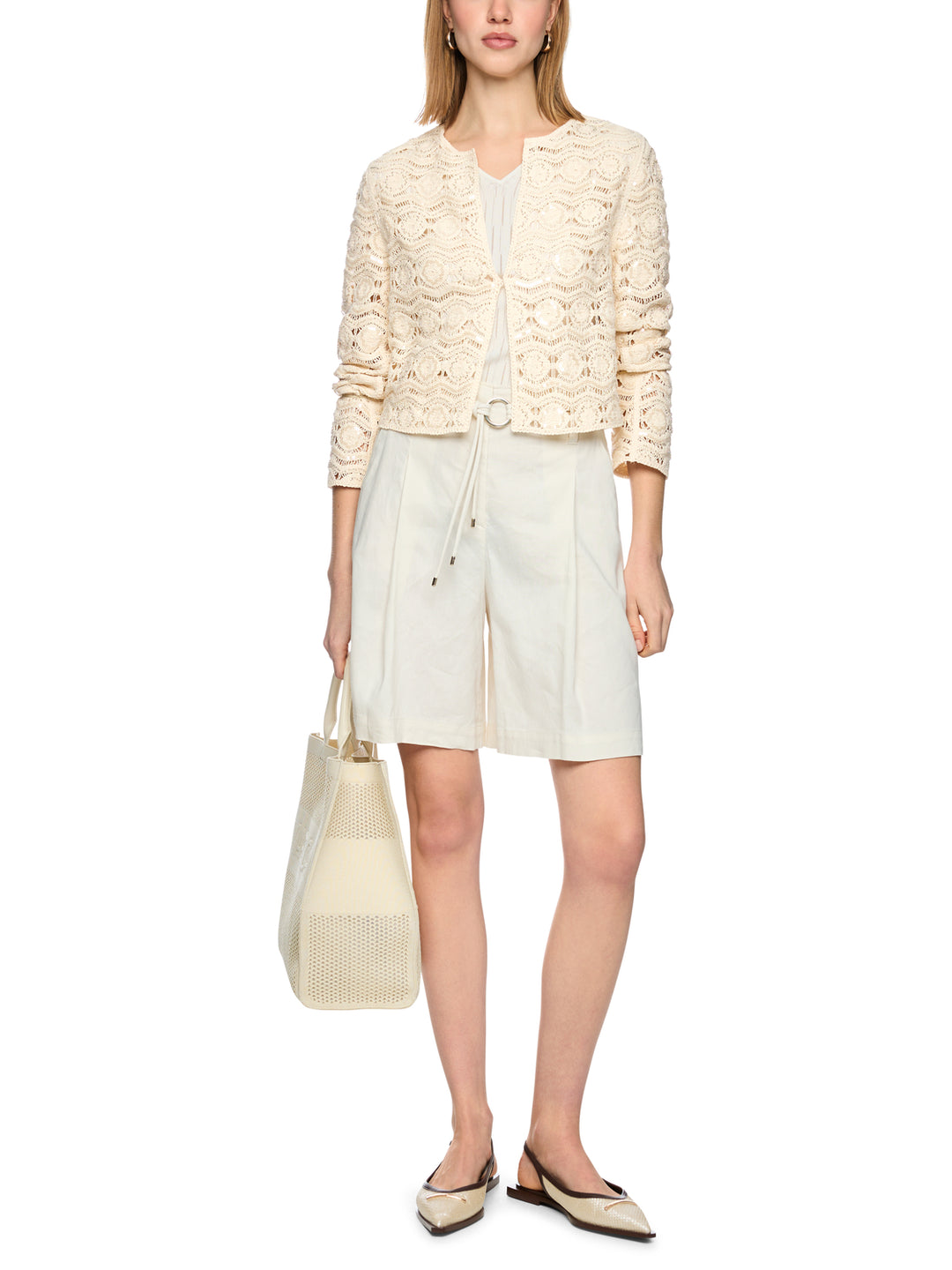 Marc Cain Opengewerkt vest met Kraaltjes – Beige-80% katoen, 8% polyester, 2% elastaan-DAMES TRUIEN & VESTEN-Beige