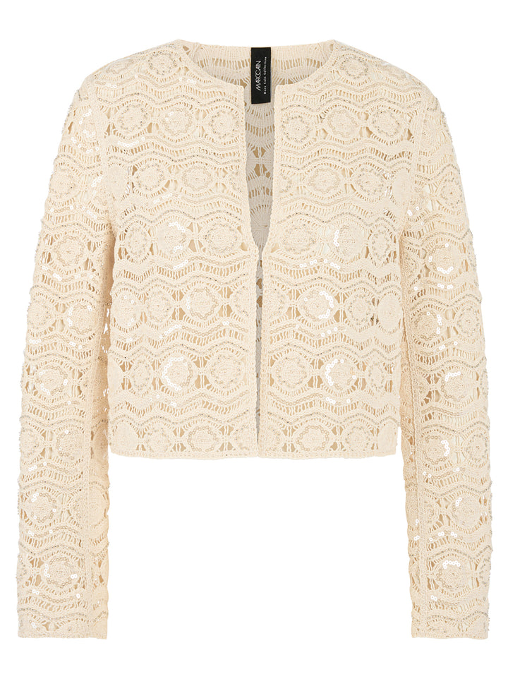 Marc Cain Opengewerkt vest met Kraaltjes – Beige-80% katoen, 8% polyester, 2% elastaan-DAMES TRUIEN & VESTEN-Beige