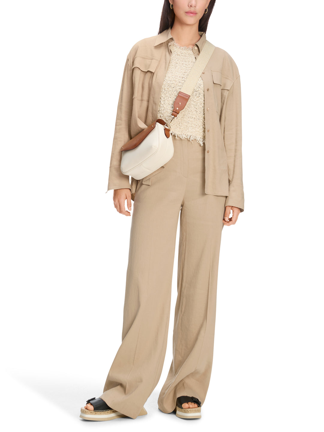 Marc Cain oversized overhemdblouse utility-stijl-62% linnen, 35% viscose, 3% elastaan-DAMES TOPS & BLOUSES-Beige