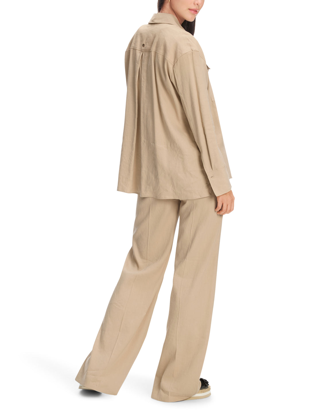 Marc Cain oversized overhemdblouse utility-stijl-62% linnen, 35% viscose, 3% elastaan-DAMES TOPS & BLOUSES-Beige