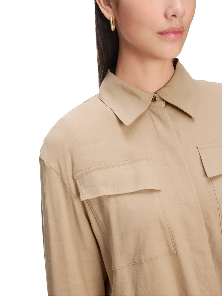 Marc Cain oversized overhemdblouse utility-stijl-62% linnen, 35% viscose, 3% elastaan-DAMES TOPS & BLOUSES-Beige